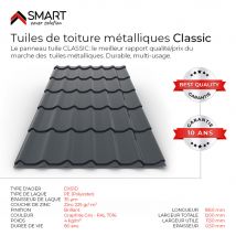 Tuile De Toiture Métallique Classic Coloris Gris Anthracite 7016 Dimensions 1850x1200x0.50mm - Bricoman