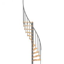 Escalier Colimaçon 8 Marches - Hauteur À Franchir 1.71 À 2.12m - Structure Grise Et Marche Hêtre - Diamètre 120cm - Suon120/gh-8 - Bricoman