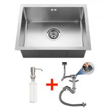 Auralum Max Évier De Cuisine 1 Bac 50x43x18cm Évier Inox Avec Distributeur De Savon Et Ensemble De Drainage, Évier À Encastrer, À Fleur Ou Sous-plan -