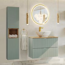 Ensemble Meuble Simple Vasque 80cm 2 Tiroirs Et Colonne Jade Vert Et Bois - Bricoman