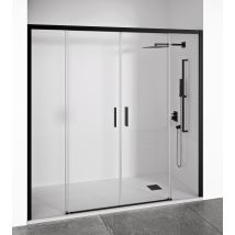 Porte De Douche Coulissante 2 Portes Coulissantes + 2 Panneaux Fixes -verre Trempé 6 Mm -noir Mat -largeur Ajustable 195-200 Cm -hauteur 195 Cm - 
