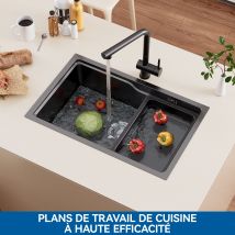 Évier Cuisine 1 Bac 68×43×21cm Noir Évier À Encastrer Avec Egouttoir Et Vasque - Bricoman