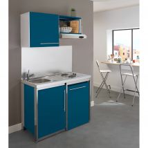 Cuisinette Complète Moderna Metalline 120x60 Hauteur 92cm Bleue Avec Évier Inox 2 Plaques De Cuisson 1 Frigo 82l - Bricoman