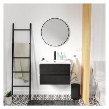 Meuble Simple Vasque 60cm Sorrento Noir + Vasque + Robinet Noir + Miroir - Bricoman