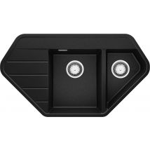 Evier D'Angle En Granit Noir Métallisé 90x50cm, Lavabo Cuisine 1,5 Bacs + Kit De Vidage + Accessoire, Évier À Encastrer Au Meuble 70cm Primagran - 