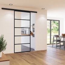 Schulte Porte Coulissante En Verre, 88x203cm, Porte Coulissante Intérieure, Porte Vitrée, Décor Rayures Noires - Poignée Barre - Kit Complet - 