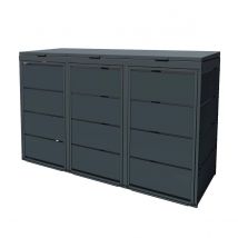 Cache Poubelle Extérieur Triple En Acier Galvanisé - Abri Poubelle Pour 3 Conteneurs 120 Litres - Anthracite Ral7016 - Bricoman