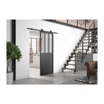 Optimum Kit Porte Coulissante Atelier Noir + Rail Apparent - 204 X 83 Cm - Verre Transparent - Bricoman