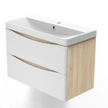 Meuble Simple Vasque 80cm, Meuble Salle De Bain Blanc Et Chêne Wota, Ocean - Bricoman
