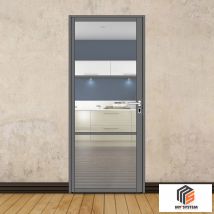 Porte Battante Gris Anthracite H 2040 X L 830 Mm - 3 Verres Clairs Horizontaux + Béquille Inox - Bricoman