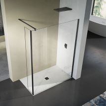 Grand Verre Paroi De Douche Italienne 140x200 Avec Retour Pivotant 40cm Et Barre De Fixation 90cm En Alu Noir Mat - Bricoman