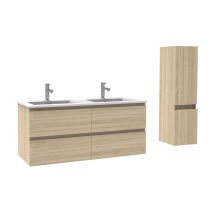 Ensemble Meubles Salle De Bain 120cm Double Vasque Chêne Wotan Meuble Avec Colonne Ceramique - Ocean - Bricoman