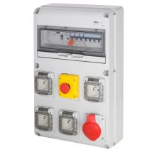 Coffret Triphasé Arrêt Urgence 32a 4 Prises 230v + 1 Prise 400v Diff 30ma Ip44 - Gewiss - Fr60155n - Tecnomat
