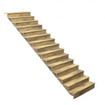 Escalier Bois Exterieur - 15 Marches Pleines - Largeur : 1m20 - Hauteur : 2m55 - Avec Contremarches - Pin Du Nord - Traité Autoclave - Bricoman