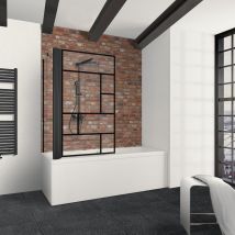 Schulte Pare-baignoire, 80x75x140 Cm, Pare-baignoire D'Angle Pliant, Rabattable, Anticalcaire, Écran Pivotant, Verre 5 Mm, Verrière Atelier, Noir - 