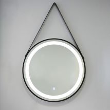 Miroir À Led Arrondi Rétro-éclairé 75cm Avec Corniche Et Lacet Noir - Bricoman