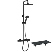 Colonne De Douche Thermostatique Jacob Delafon Juliette Noir Mat + Tablette De Douche - Bricoman