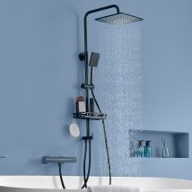 Colonne Douche Inox,réglable Hauteur Ensemble Douche Murale Avec Étagère Douche Set Kit Douche Sans Robinet Avec Pommeau Douche Carré 25.5cm,noir - 