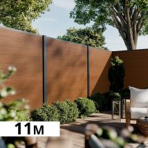 Kit Clôture Bois Composite Teck 11x1,8m Cruz - Poteaux En Aluminium Gris - Brise Vue - Palissade - Bricoman