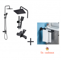Colonne De Douche Interrupteur À Poignée Ensemble De Douche+porte Serviette Salle Bain Adhésif/perçage,barres Porte Serviettes Mural En Inox,noir - 