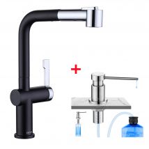 Cecipa Max Mitigeur De Cuisine Robinet De Evier Extractible Noir/galvanique + Distributeur De Savon Pour Evier De Cuisine Brossée - Bricoman