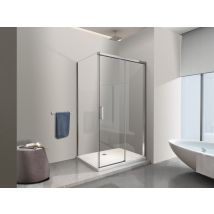 Nala - Douche D'Angle Avec Paroi Latérale Fixe Et Porte Frontale Avec Fermeture Douce Amortie H 200 8 Mm Cadre Chrome Cm 100 (98-100) X 130 (127-130) 