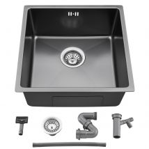 Auralum Max Évier Encastré 44x44x20cm Évier De Cuisine 1 Bac Évier De Cuisine En Acier Inoxydable 304,gris Noir - Bricoman