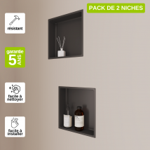 Lot De 2 Niches De Douche 30x30cm - Rangements Muraux De Salle De Bain - Noir Satiné - Nook - Bricoman