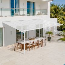 Pergola/carport Adossé 16,5m² Kleo 5,5x3 M Blanc - Toit Terrasse En Aluminium Et Polycarbonate - Bricoman
