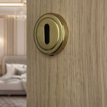 2 Rosaces De Poignée De Porte Rondes Avec Liseré Auréa Entrée De Clé, Laiton Doré Poli - Bricoman