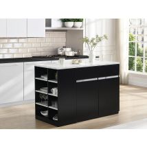 Ilot Central De Cuisine Avec Rangements - Effet Marbre Blanc Et Noir - Meili - Bricoman