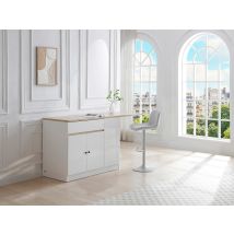 Ilot Central De Cuisine Avec Rangements En Mdf - Blanc Et Naturel - Helomy - Bricoman