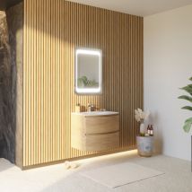 Meuble Salle De Bain Mural Courbe 70cm Chêne Miel Avec Vasque En Résine | Los Angeles - Bricoman