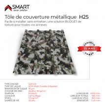 Tôle Bac Acier - Toiture - Couverture - Plaque Tr25 Coloris Camouflage Printech Dimensions 2000x895x0.40 Mm - Bricoman