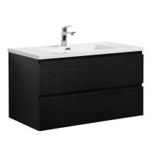 Meuble De Salle De Bain Angela 90 Cm Lavabo Noir Bois – Armoire De Rangement Meuble Lavabo - Bricoman