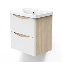 Meuble Simple Vasque 50cm, Meuble Salle De Bain Blanc Et Chêne Wota, Ocean - Bricoman