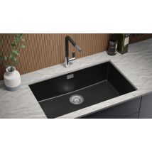 Evier Sous Plan Noir Métallisé 76x47cm, Evier En Granit 1 Bac + Kit De Vidage, Évier Au Meuble 80cm - London Primagran - Bricoman