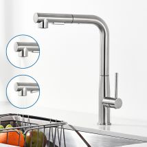 Mitigeur Cuisine Extractible Auralum Max Brossé,acier Inox,évier Mélangeur 2 Modes Jets Eau Chaude/froide,robinet Télescopique Pour Évier Légumes -