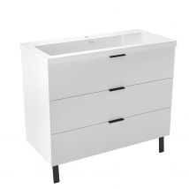Meubles Salle De Bain 100cm Avec Vasque - 3 Tiroirs Blanc - Bricoman
