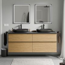Bernstein - Meuble Sous Vasque Suspendu Mdf Chêne Miel, Plan Vasque Anthracite Mat, Poignée Chrome - 160x46x62cm - Lavoa - Tecnomat