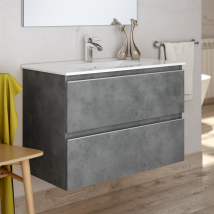 Meuble De Salle De Bain 60cm Simple Vasque - 2 Tiroirs - Sans Miroir - Balea - Ciment (gris) - Tecnomat