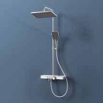 Emke Colonne De Douche Thermostatique 38°C, Douche De Pluie 36 Cm, Douchette À Main 3 Jets, Hauteur Réglable Avec Tablette En Verre, Finition Chromée 