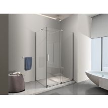 Nala Cabine De Douche D'Angle - Panneau Latéral Fixe Et Porte Frontale Coulissante Sans Cadre H 200 En Chrome Cm 120 (118-120)x140 (136-141) - 