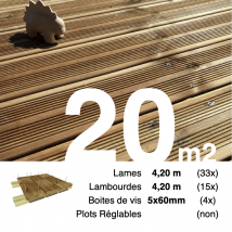 Kit Terrasse Pin Autoclave Marron Pour 20 M² • Lames 4,2 M, Lambourdes 4,2 M Et Visserie Inox • Livraison Gratuite - Bricoman