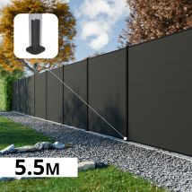Kit Clôture Composite Rio Anthracite 5,5x1,8m - Bois Composite & Aluminium - Poteaux Sur Platines Noir - Brise Vue - Bricoman