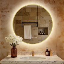 Miroir Lumineux Rond 80 Cm Anti-buée, Miroir Salle De Bain Avec Éclairage Cadre Doré, 4300k Dimmable, Horloge, Température, Mémoire, Ip65 - Tecnomat