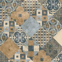 Sol Pvc - Carreaux Art Déco - Marron Et Bleu Gris - Rouleau De 3m X 4m - Bricoman
