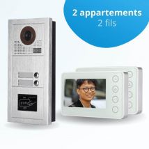 Portier Interphone Vidéo Modern 2 Fils - 2 Appartements - 2 Écrans Blancs - Avec Lecteur De Badge - Bricoman