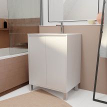Pack Meuble Salle De Bains 60 Cm Laqué Blanc, 2 Portes Avec Vasque Céramique - Xenos - Bricoman