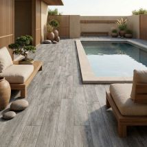 Carrelage Antidérapant One’s Gris 22,5x90 – Terrasse Imitation Bois Gris - Bricoman